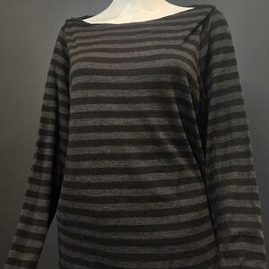 Eileen Fisher Black & Gray Striped Merino Wool Sweater